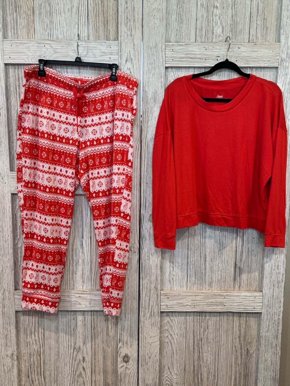 Jenni Red Long-Sleeve Top & Red-White Patterned Pajama Pants Sz 2X